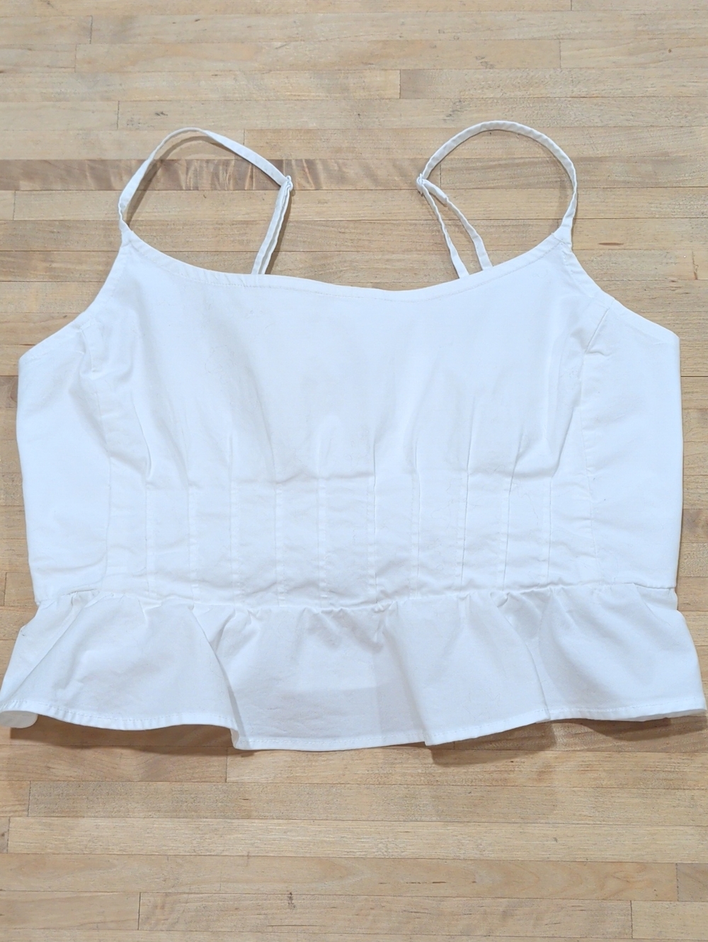 American Eagle White Cotton Peplum Cami Top with Spaghetti Straps Small